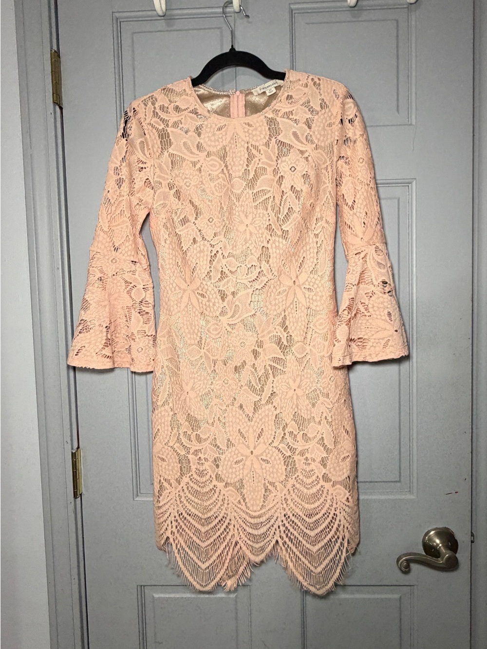 Francesca’s Blush Pink Lace Bell Sleeve Cocktail Dress XS Boho Romantic